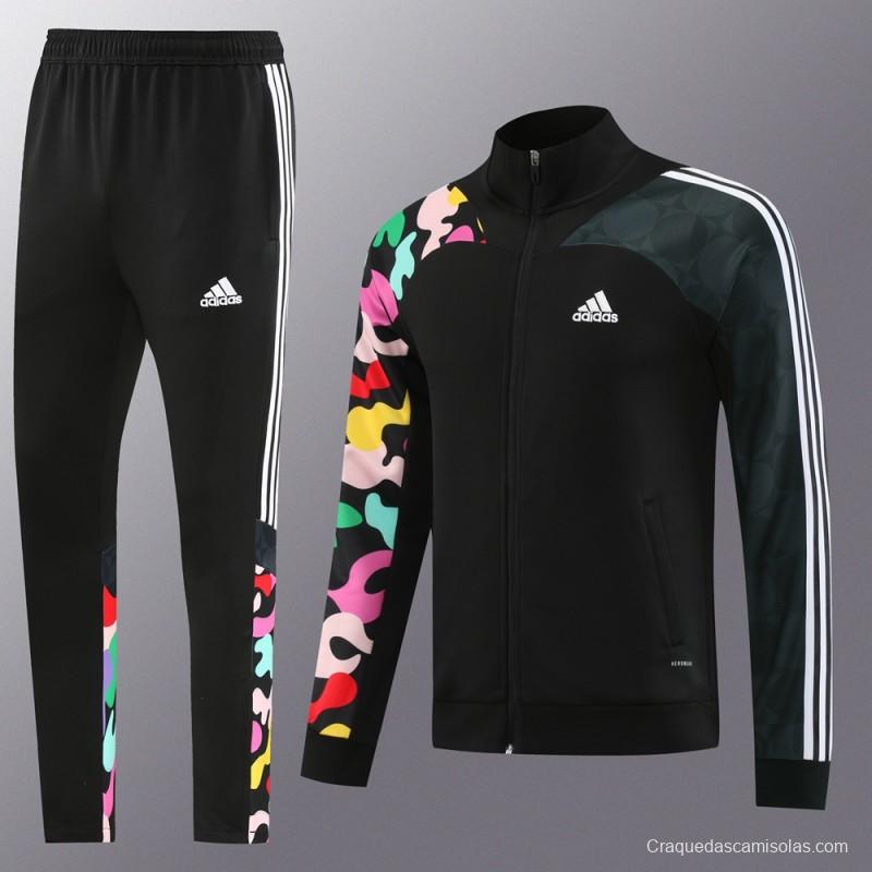 2023 Adidas Black Full Zipper Jacket With Colorful Sleeve+Pants