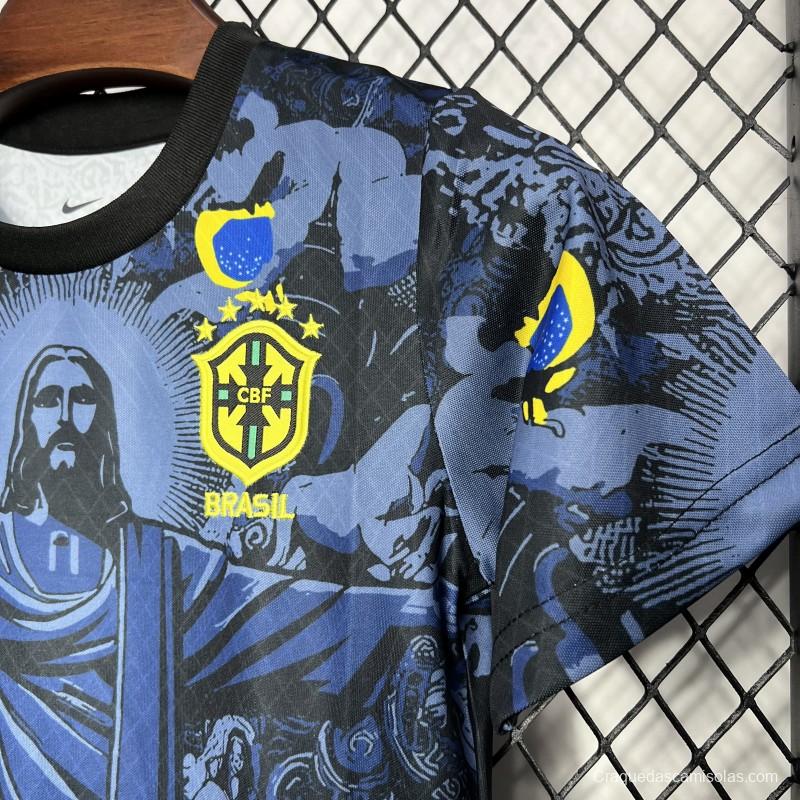 2024 Kids Brazil Christ The Redeemer Dark Blue Special Jersey